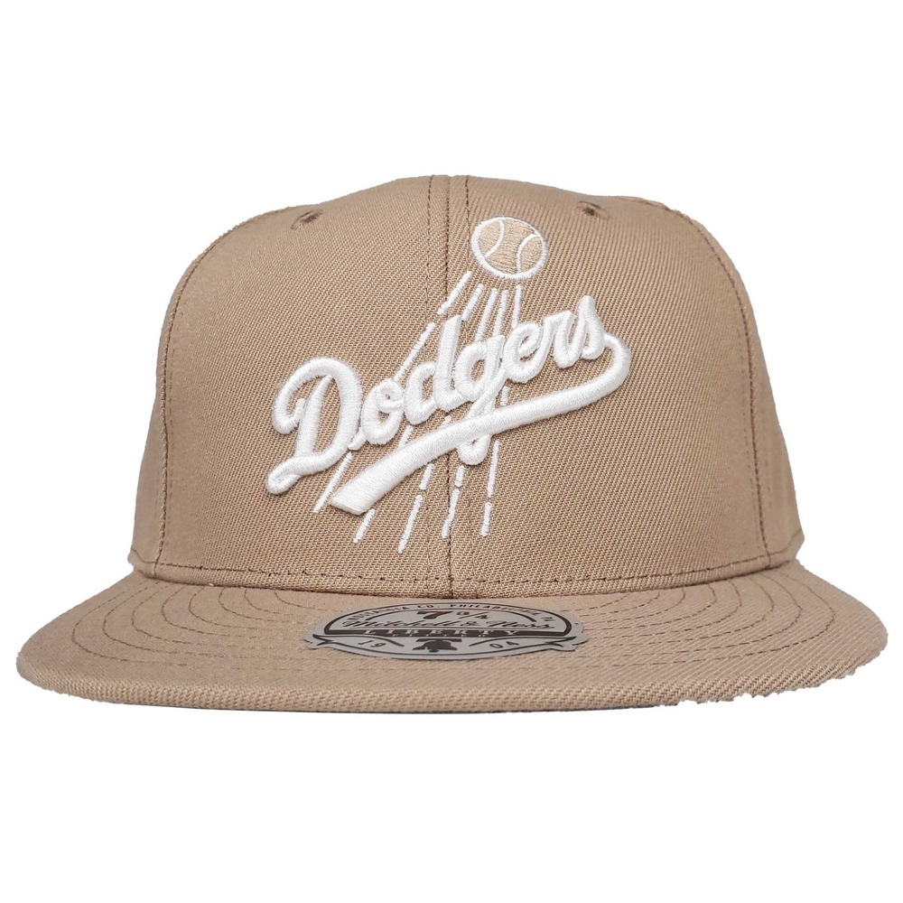 LA Dodgers Mitchell & Ness MLB Fitted 7 3/4 Flatbill Cap Hat 3D Logo Khaki NWT
